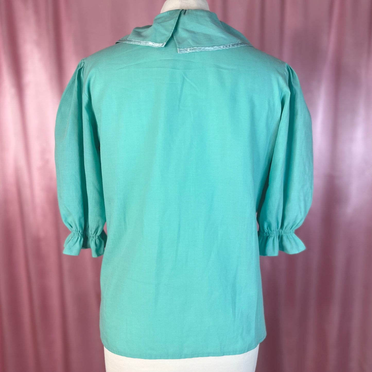 1980s Turquoise frilly blouse, unbranded, size 8