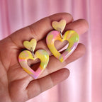 Handmade marbled heart clay earrings