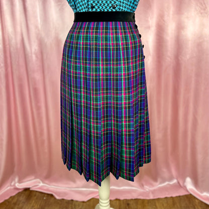 1980s tartan pleated midi skirt, by Viyella, size 12