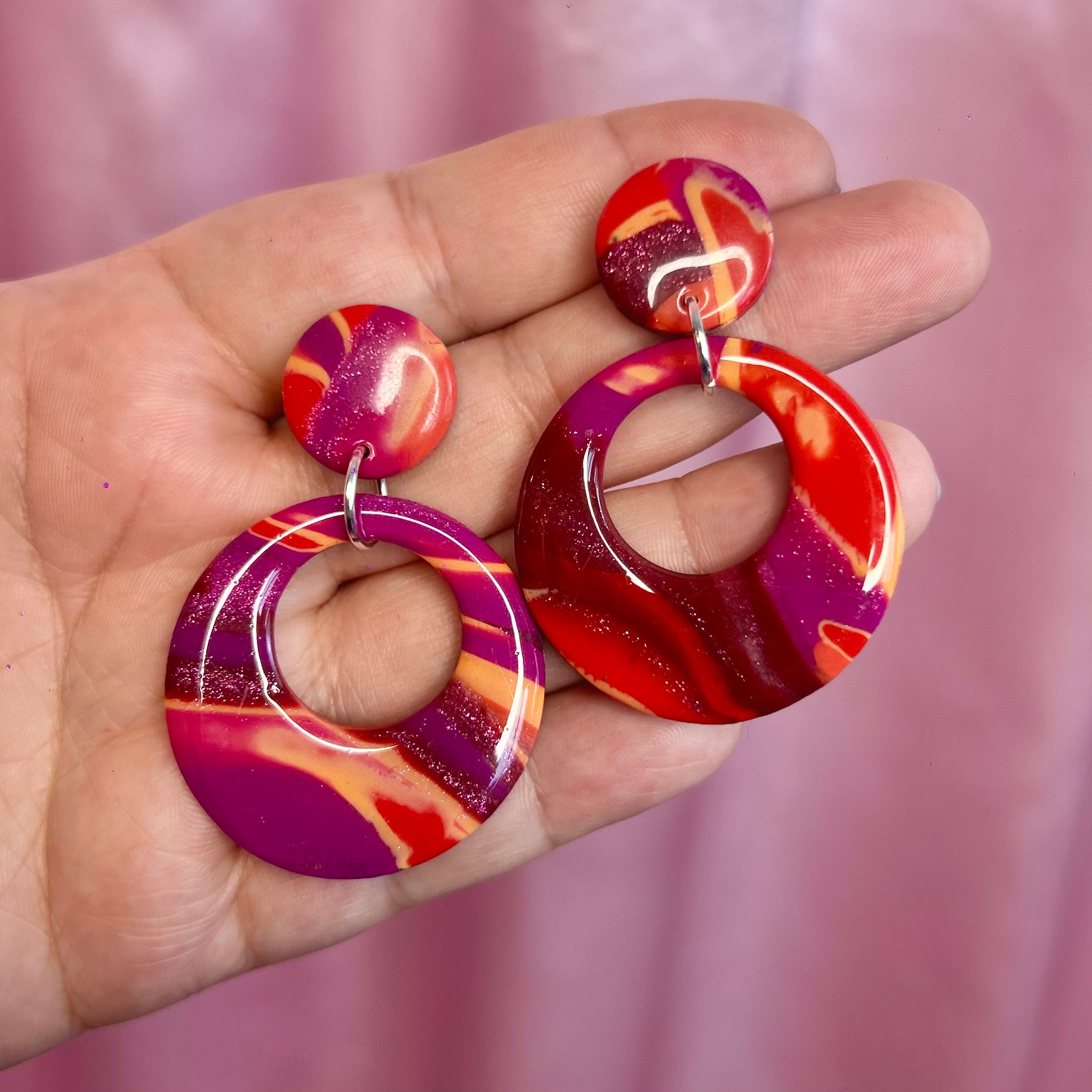 Handmade marbled clay earrings