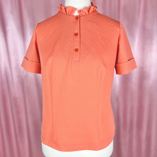 1970s Orange crimplene top, unbranded, size 16