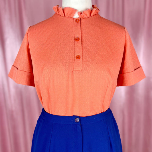 1970s Orange crimplene top, unbranded, size 16