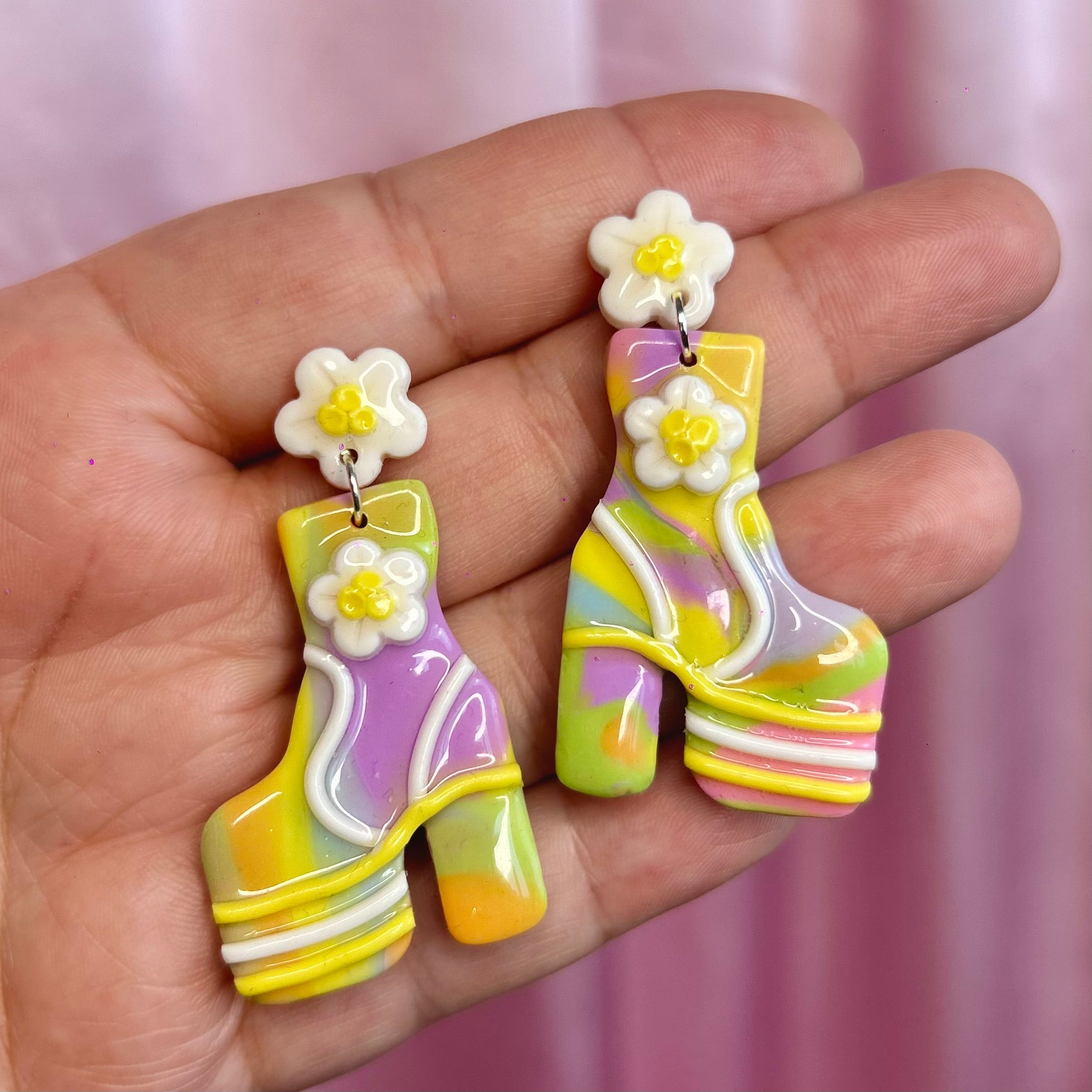 Handmade pastel platforms clay earrings
