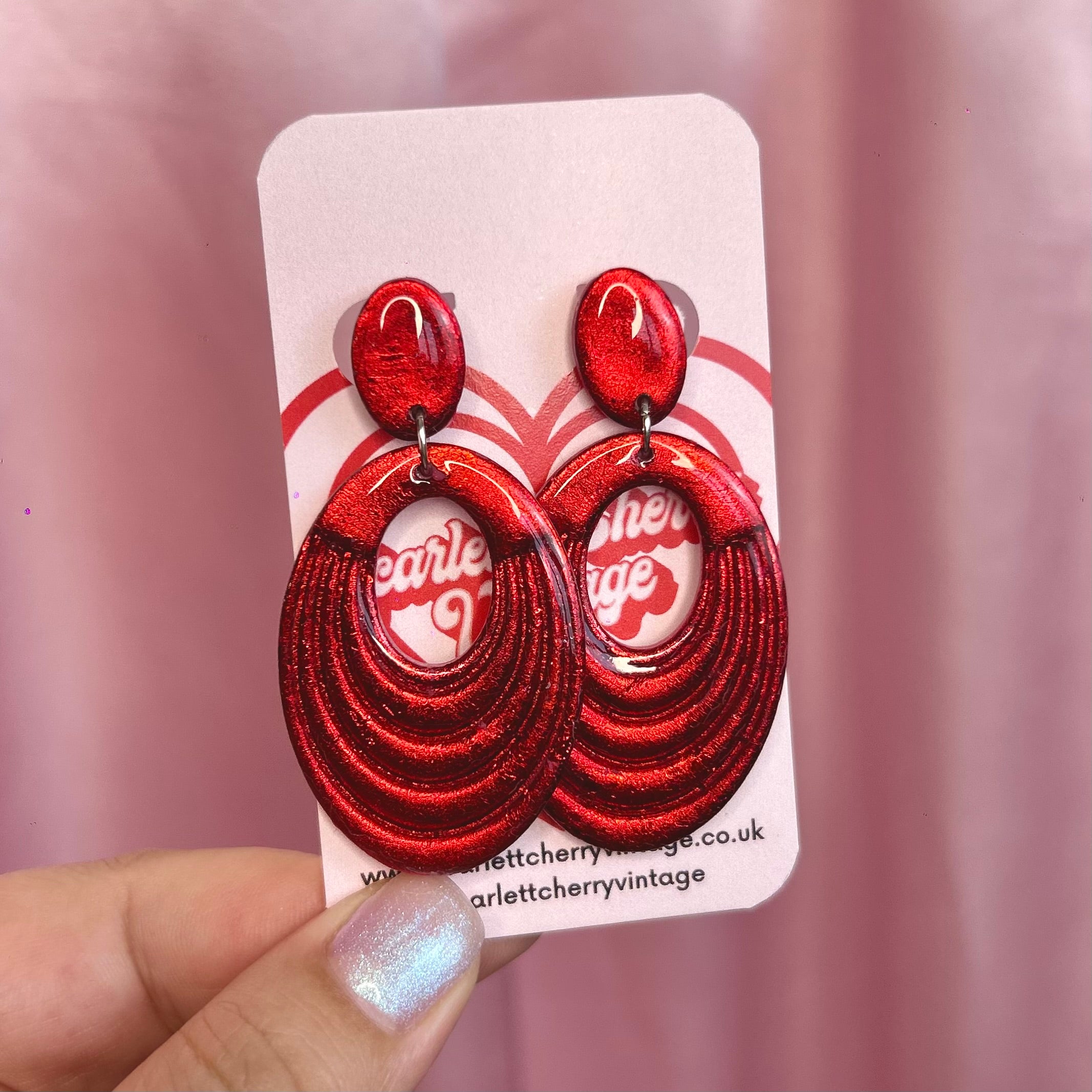 Handmade red metallic earrings