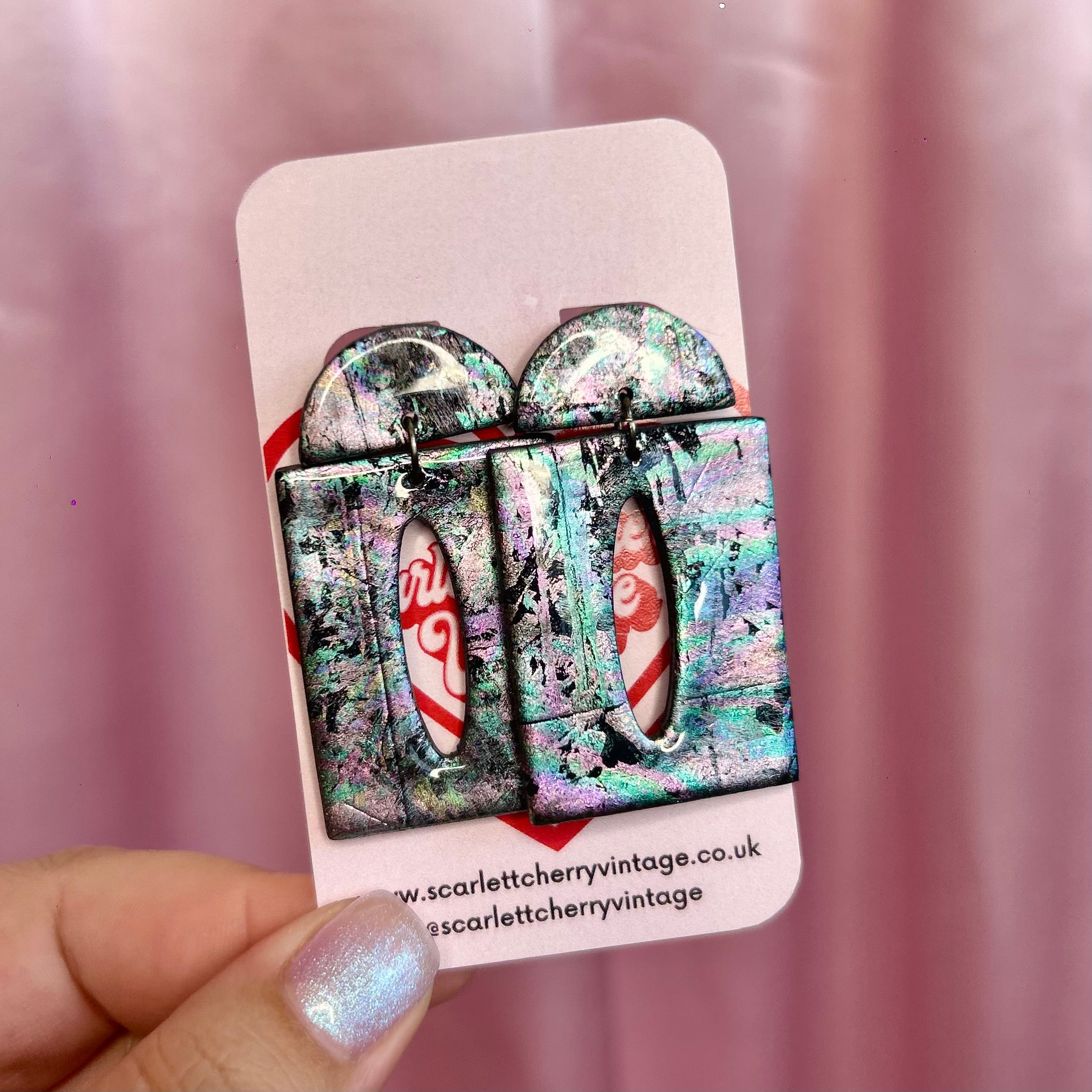 Handmade 80s style oil slick effect earrings