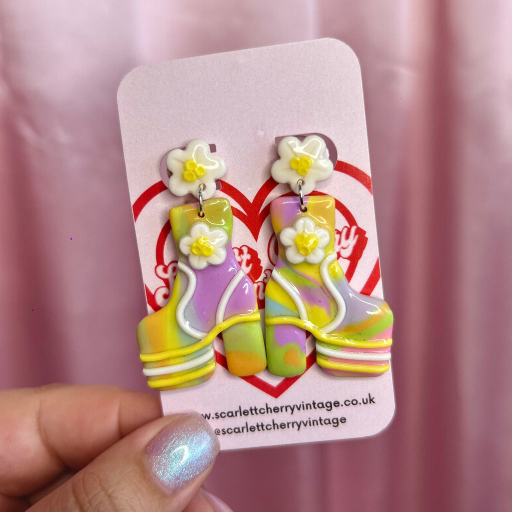 Handmade pastel platforms clay earrings