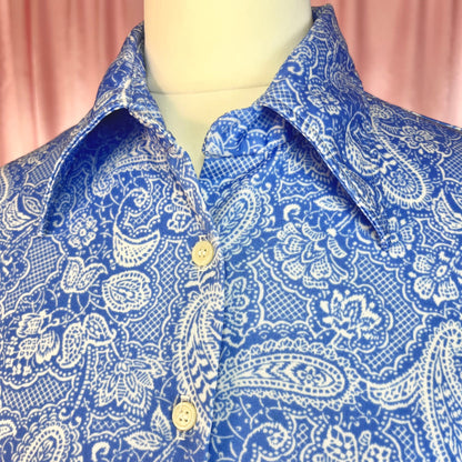 1970s Blue paisley blouse, unbranded, size 6