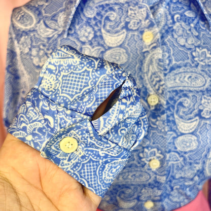 1970s Blue paisley blouse, unbranded, size 6