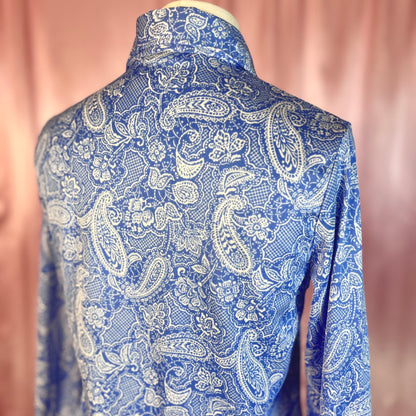 1970s Blue paisley blouse, unbranded, size 6