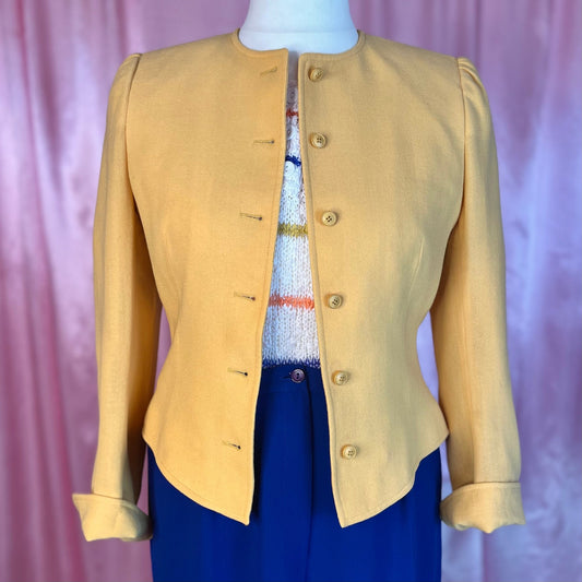 1990s Yellow wool jacket, by Jaeger, size 10