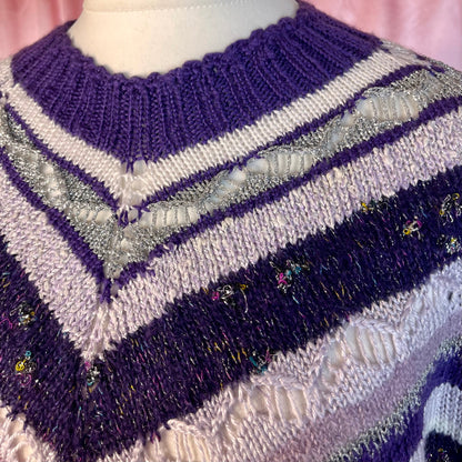 1980s Purple striped jumper, Handmade, size 14