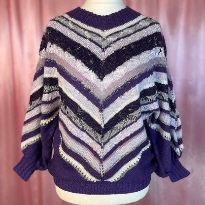 1980s Purple striped jumper, Handmade, size 14