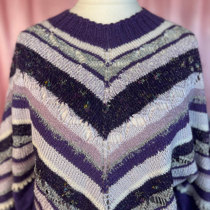 1980s Purple striped jumper, Handmade, size 14