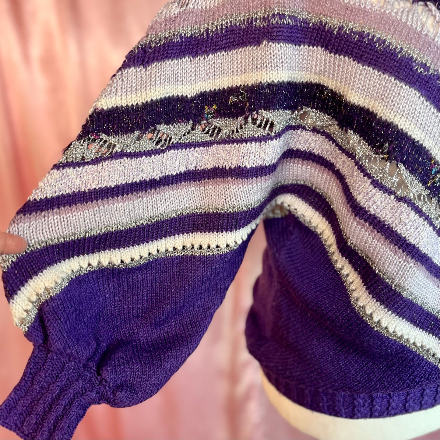 1980s Purple striped jumper, Handmade, size 14