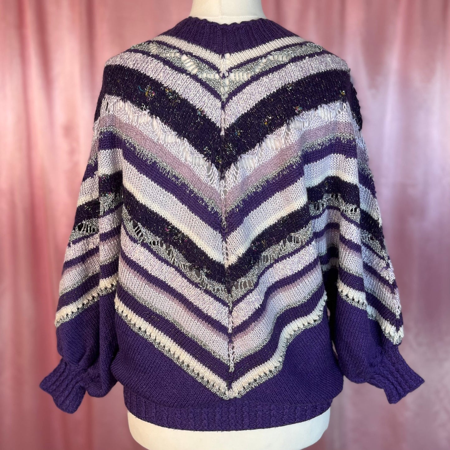 1980s Purple striped jumper, Handmade, size 14