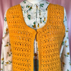 1970s Yellow crochet gilet, handmade, size 10