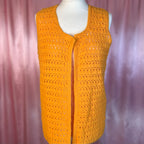 1970s Yellow crochet gilet, handmade, size 10