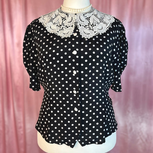 1980s Black polka dot blouse, unbranded, size 20