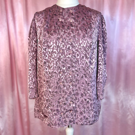 1980s Lilac leopard print top, By Golden Gate, size 18