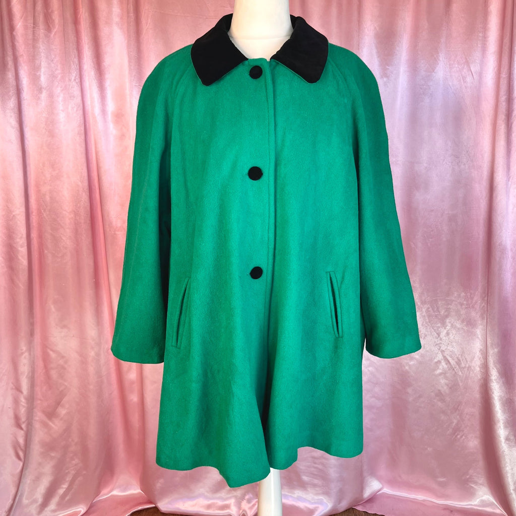 1980s Green wool swing coat, by Essence, size 24