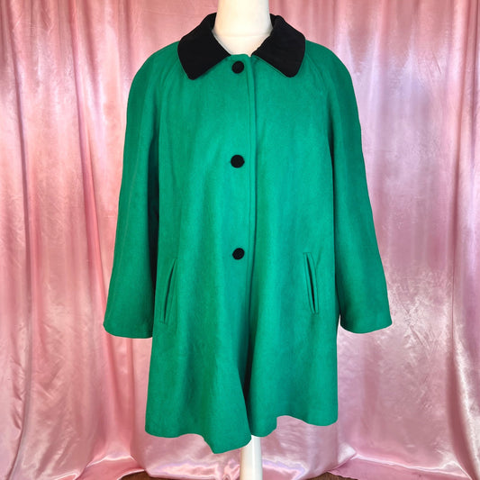 1980s Green wool swing coat, by Essence, size 24/26