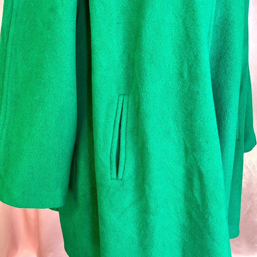 1980s Green wool swing coat, by Essence, size 24