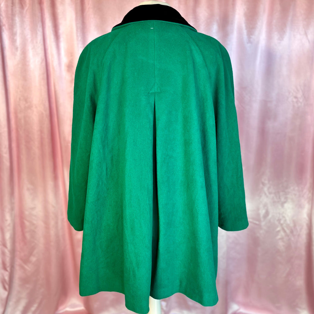 1980s Green wool swing coat, by Essence, size 24