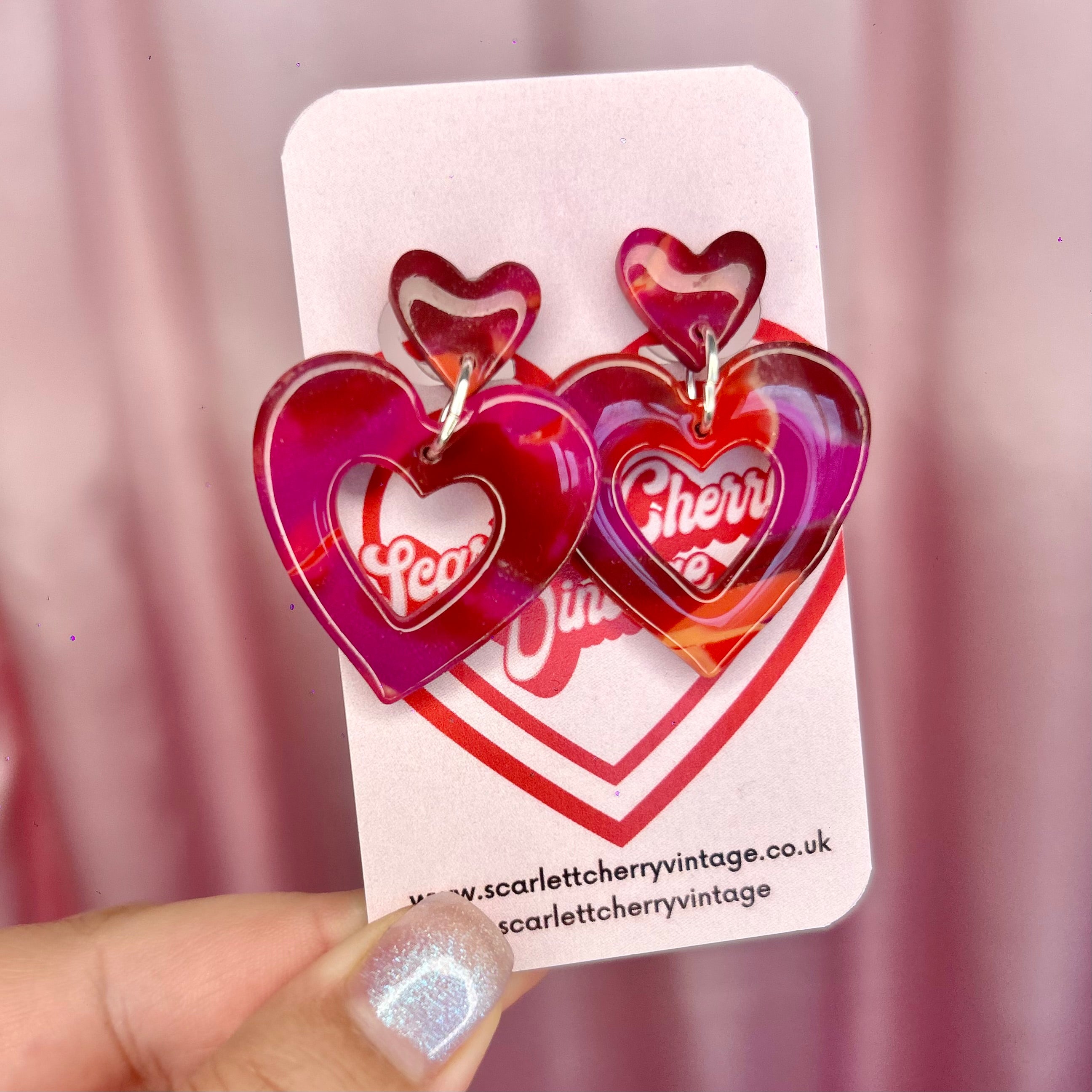 Handmade marbled heart clay earrings