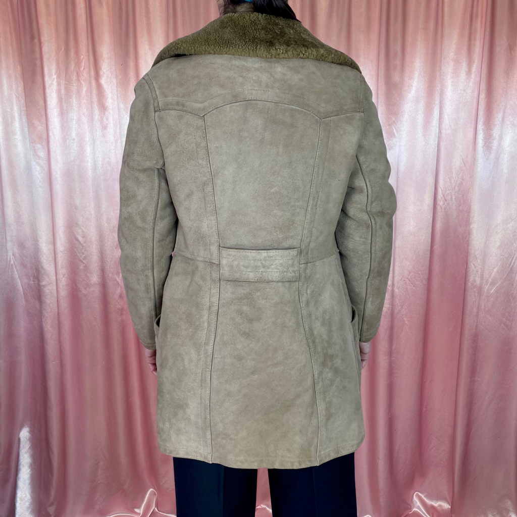 1970s Tan suede shearling coat, unbranded, size 6
