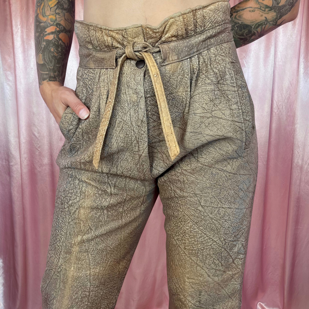 1980s Brown leather trousers, unbranded, size 8