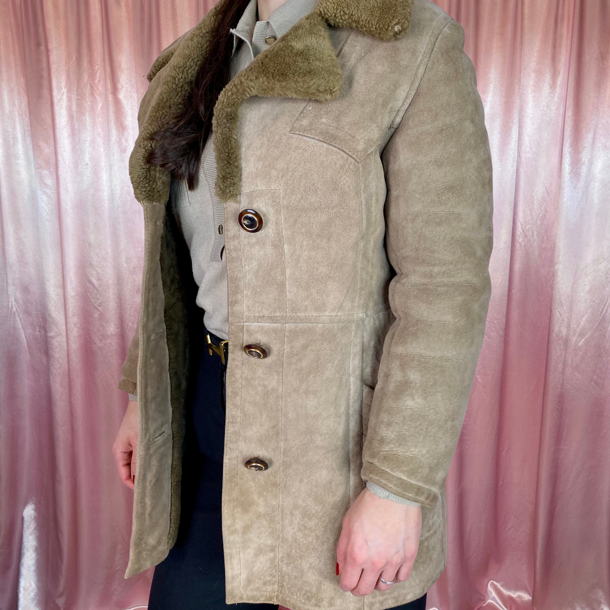 1970s Tan suede shearling coat, unbranded, size 6
