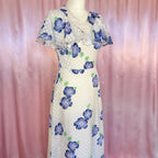 1970s White floral maxi dress, by Robilyse, size 8