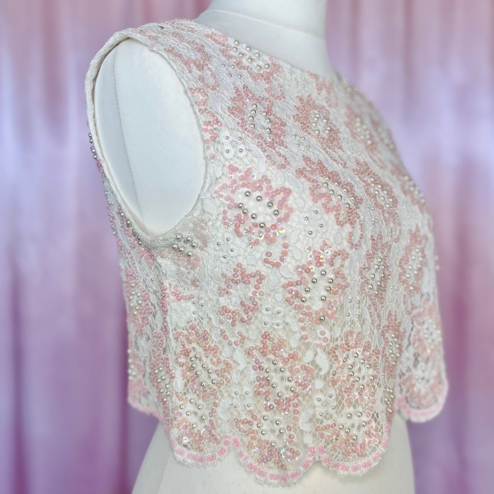 1960s Beaded lace crop top, unbranded, size 12