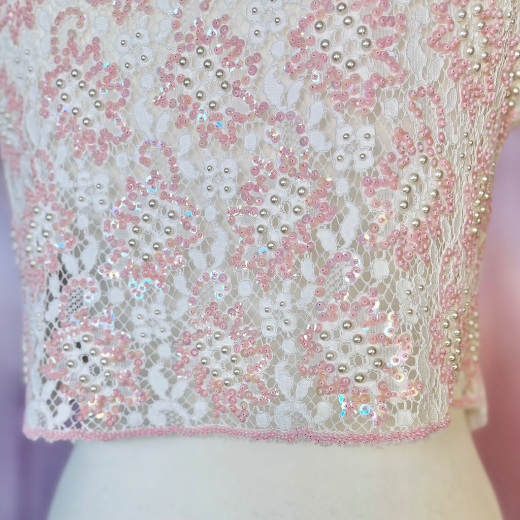 1960s Beaded lace crop top, unbranded, size 12