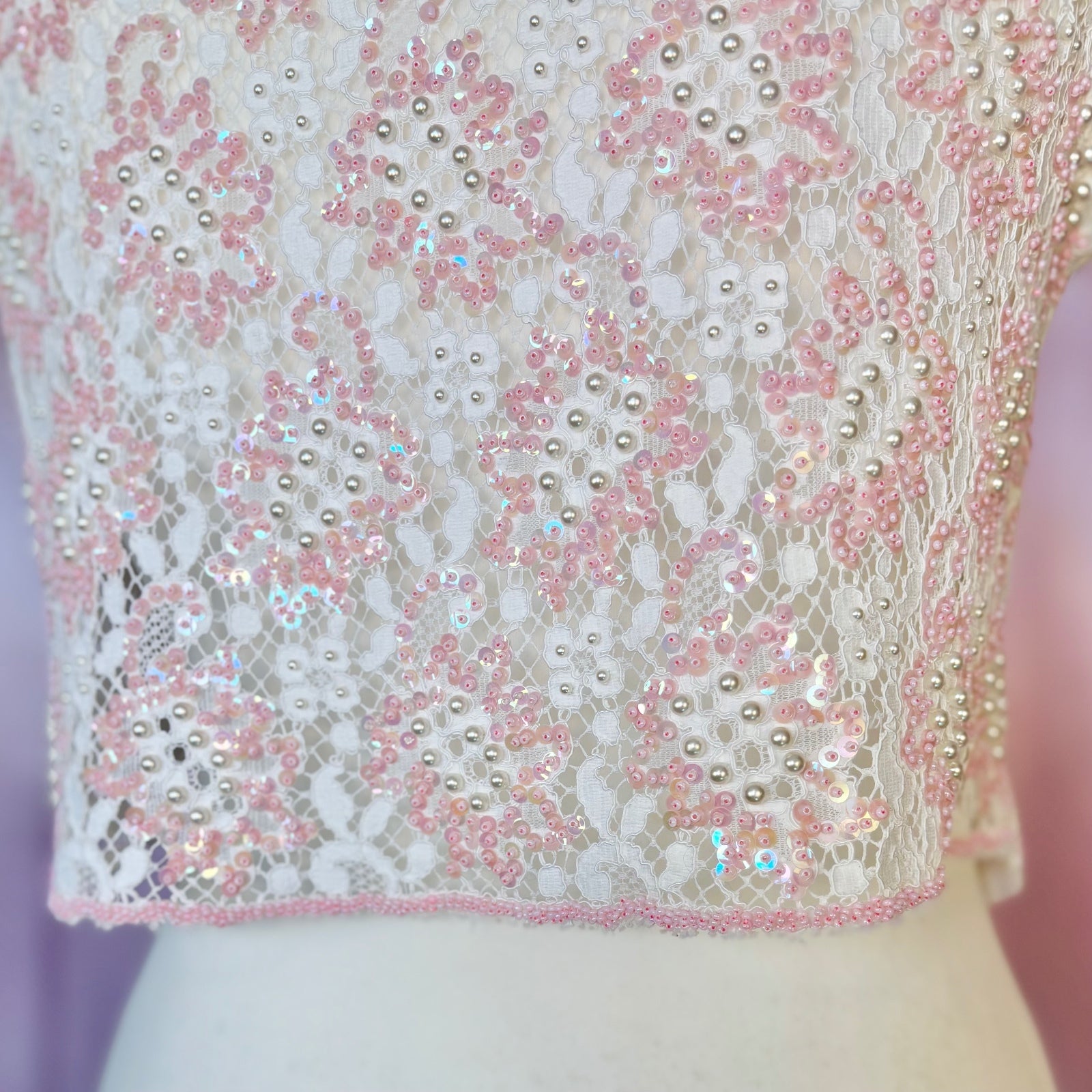 1960s Beaded lace crop top, unbranded, size 12