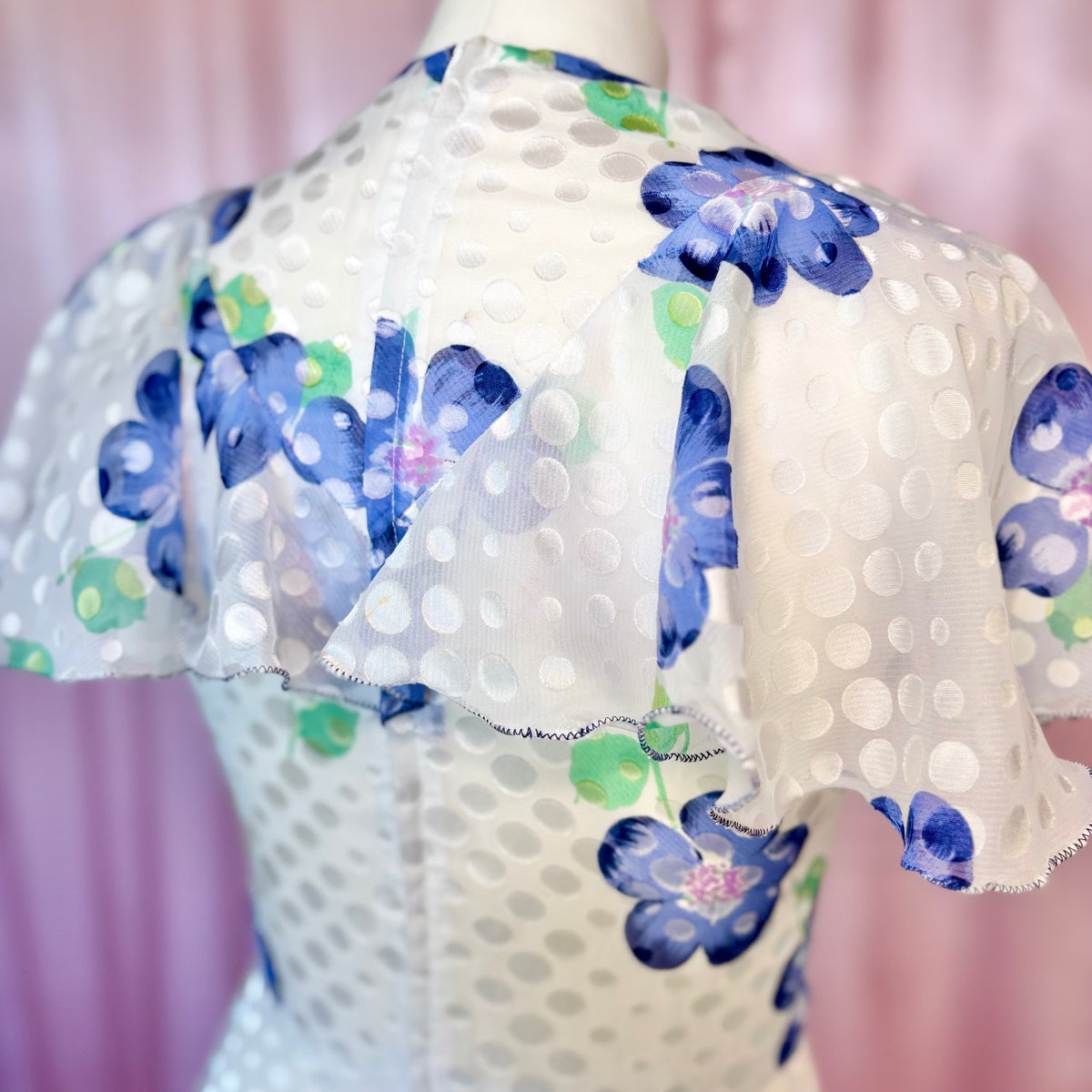 1970s White floral maxi dress, by Robilyse, size 8