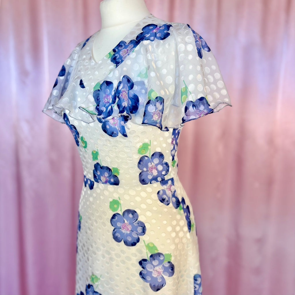1970s White floral maxi dress, by Robilyse, size 8