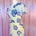 1970s White floral maxi dress, by Robilyse, size 8