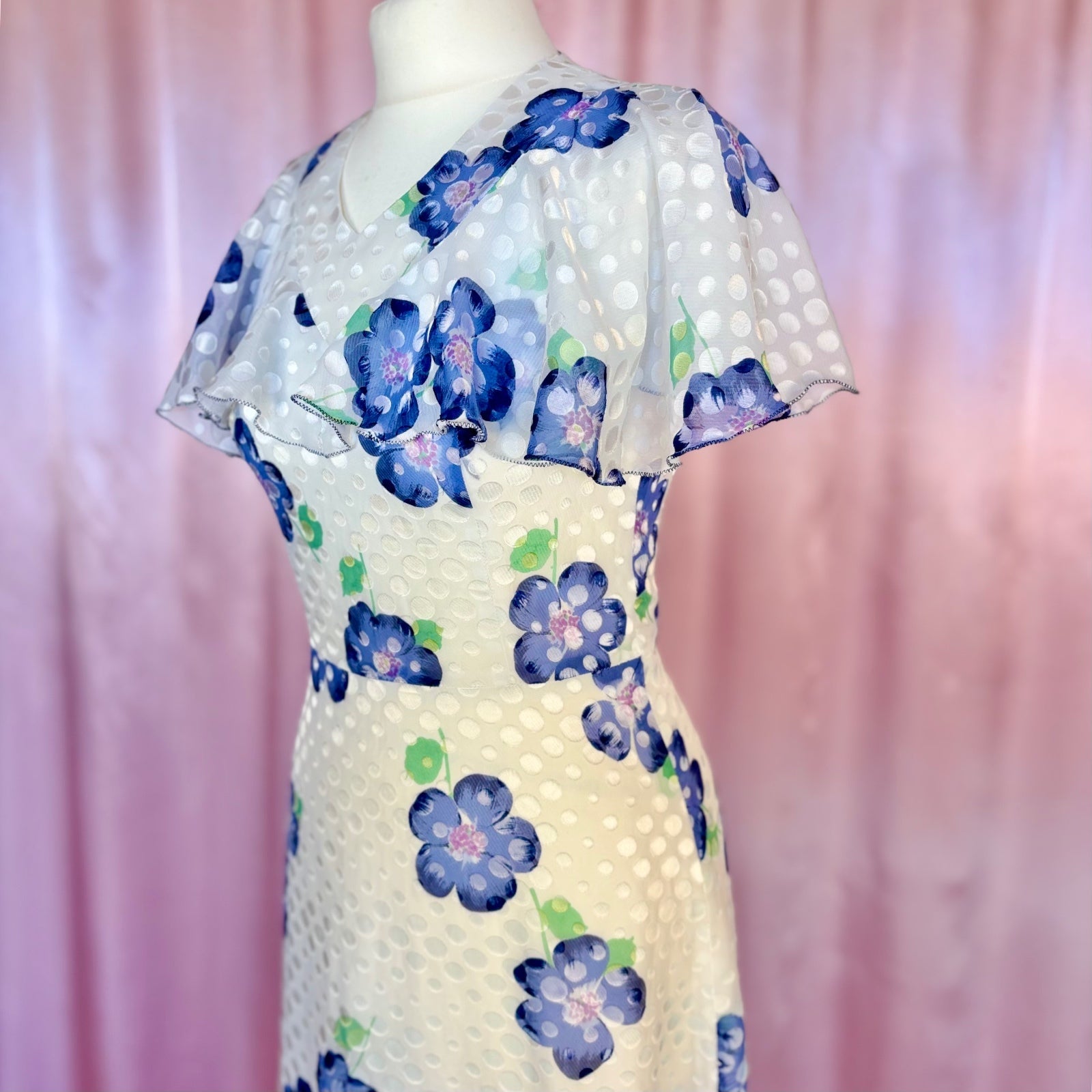 1970s White floral maxi dress, by Robilyse, size 8