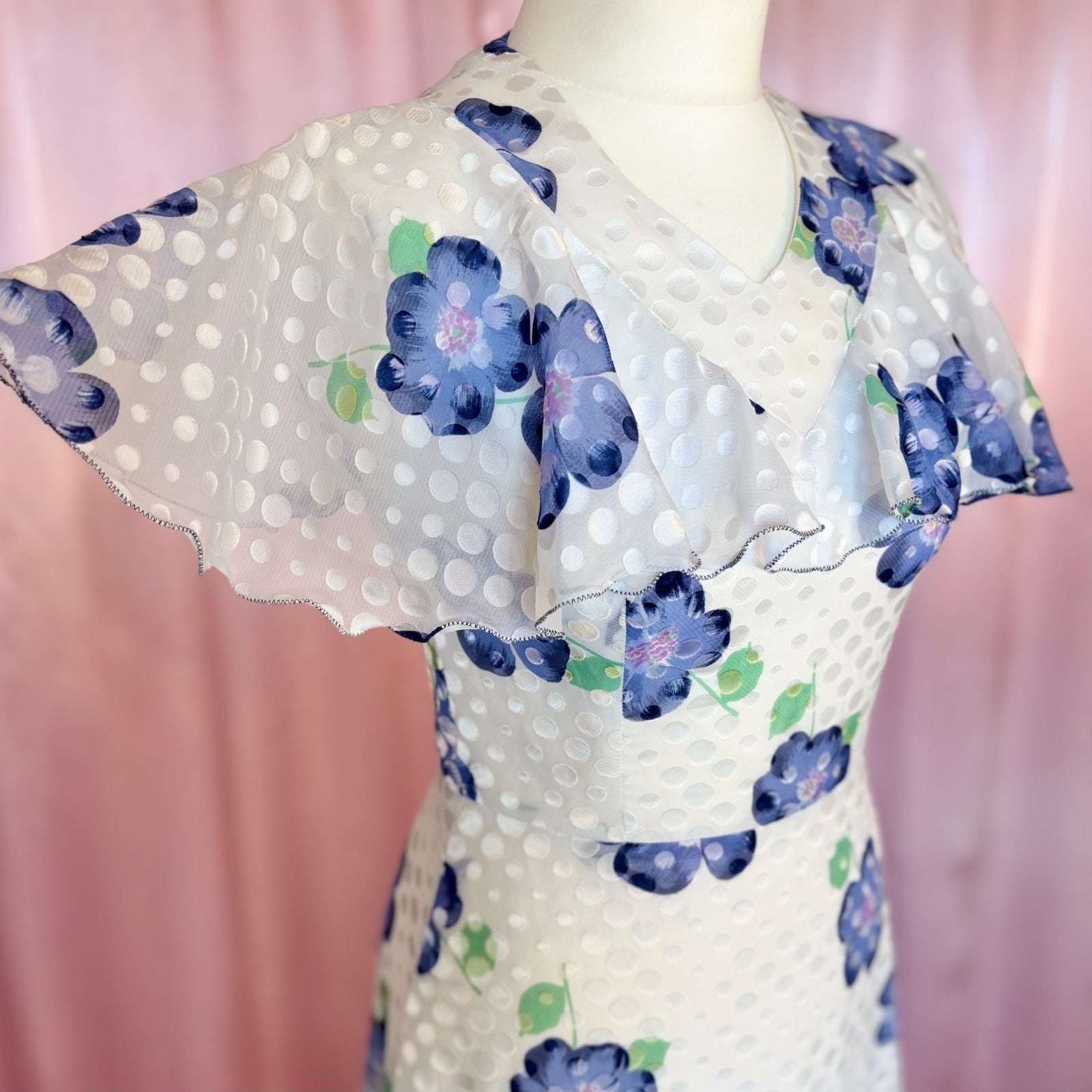 1970s White floral maxi dress, by Robilyse, size 8