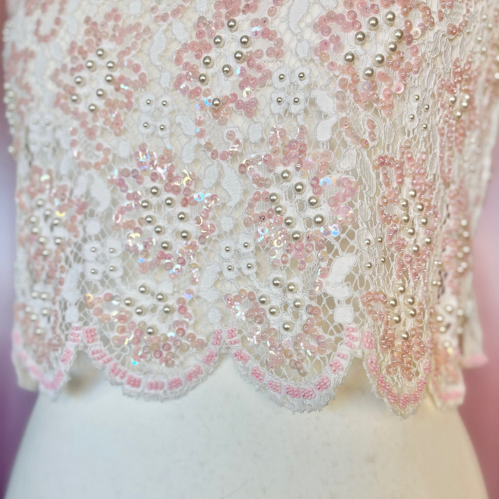 1960s Beaded lace crop top, unbranded, size 12