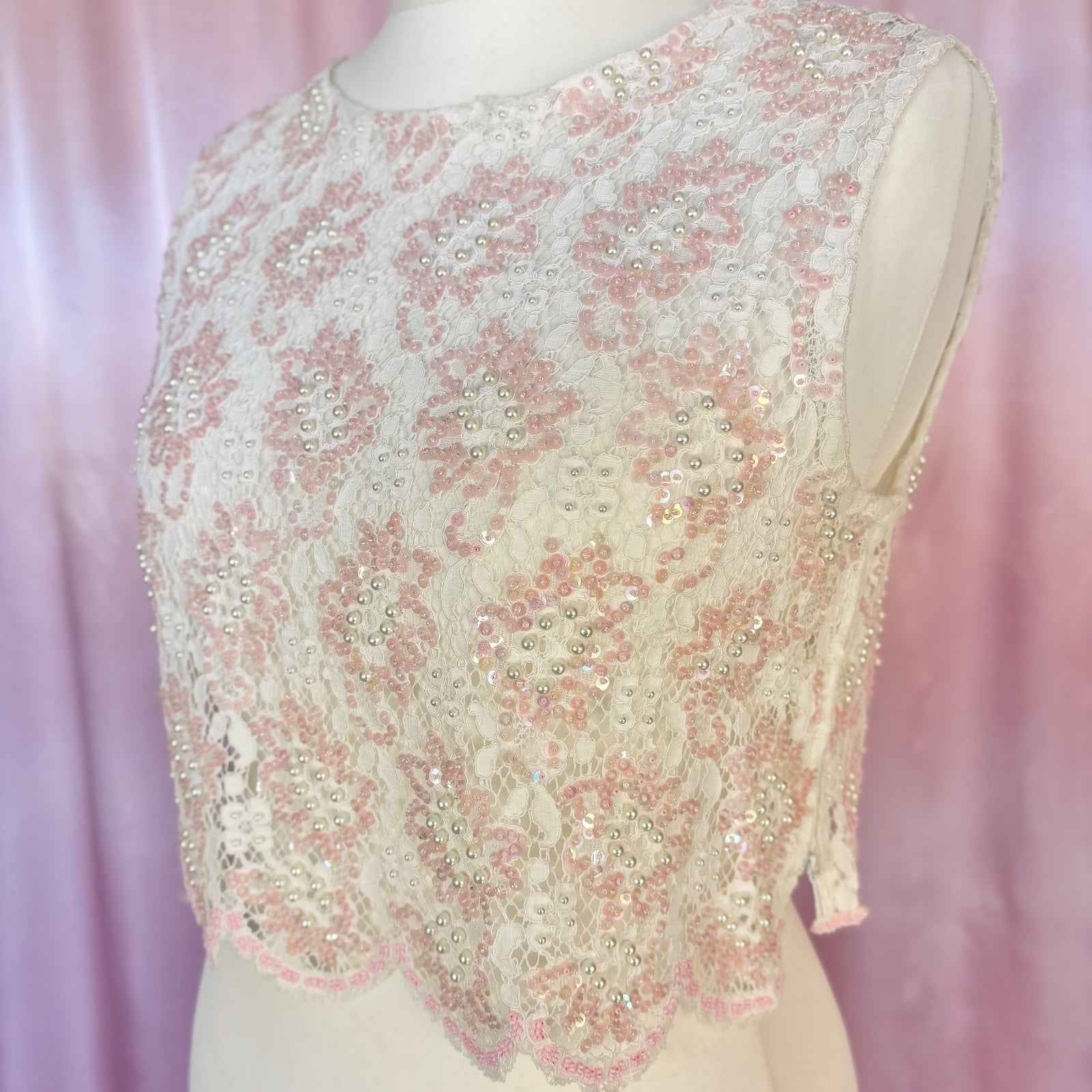 1960s Beaded lace crop top, unbranded, size 12