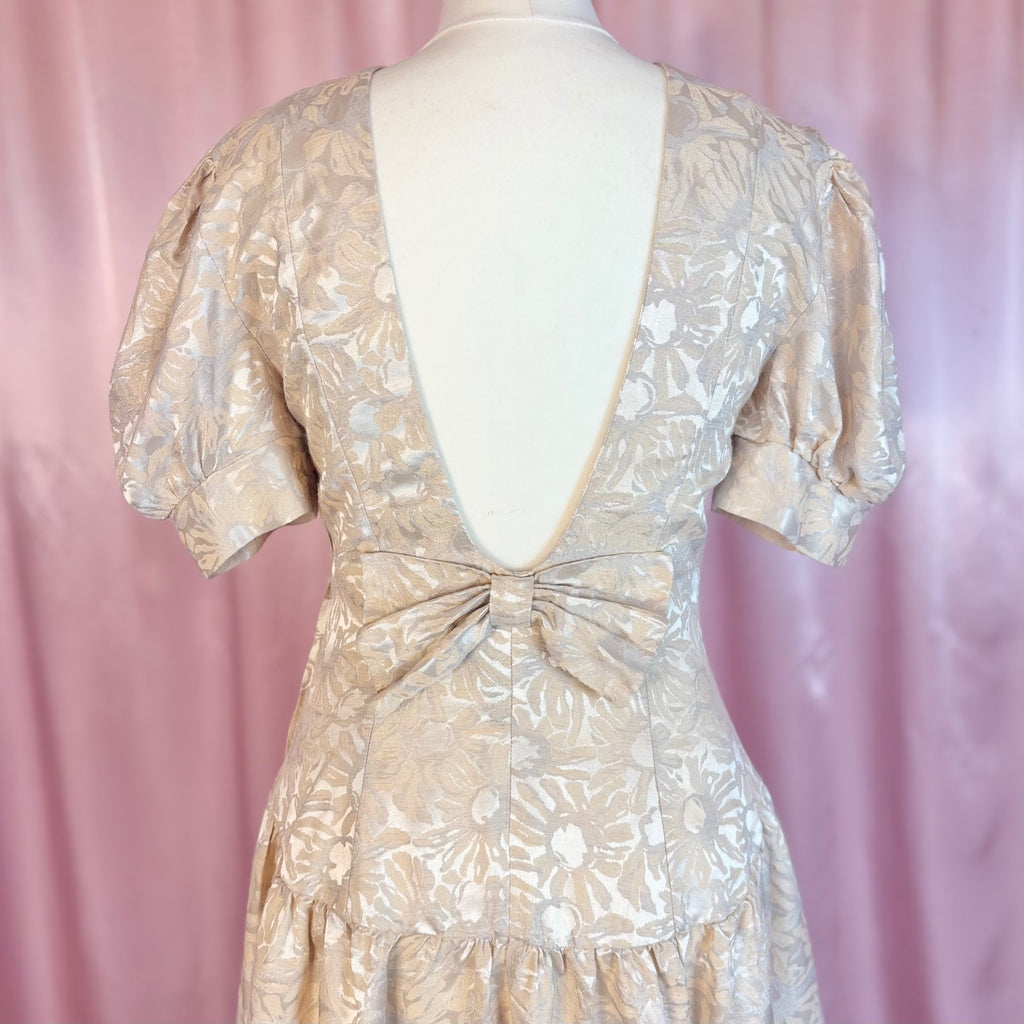 1980s Cream open back bow dress, by Aristos, size 10