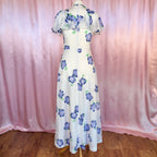 1970s White floral maxi dress, by Robilyse, size 8