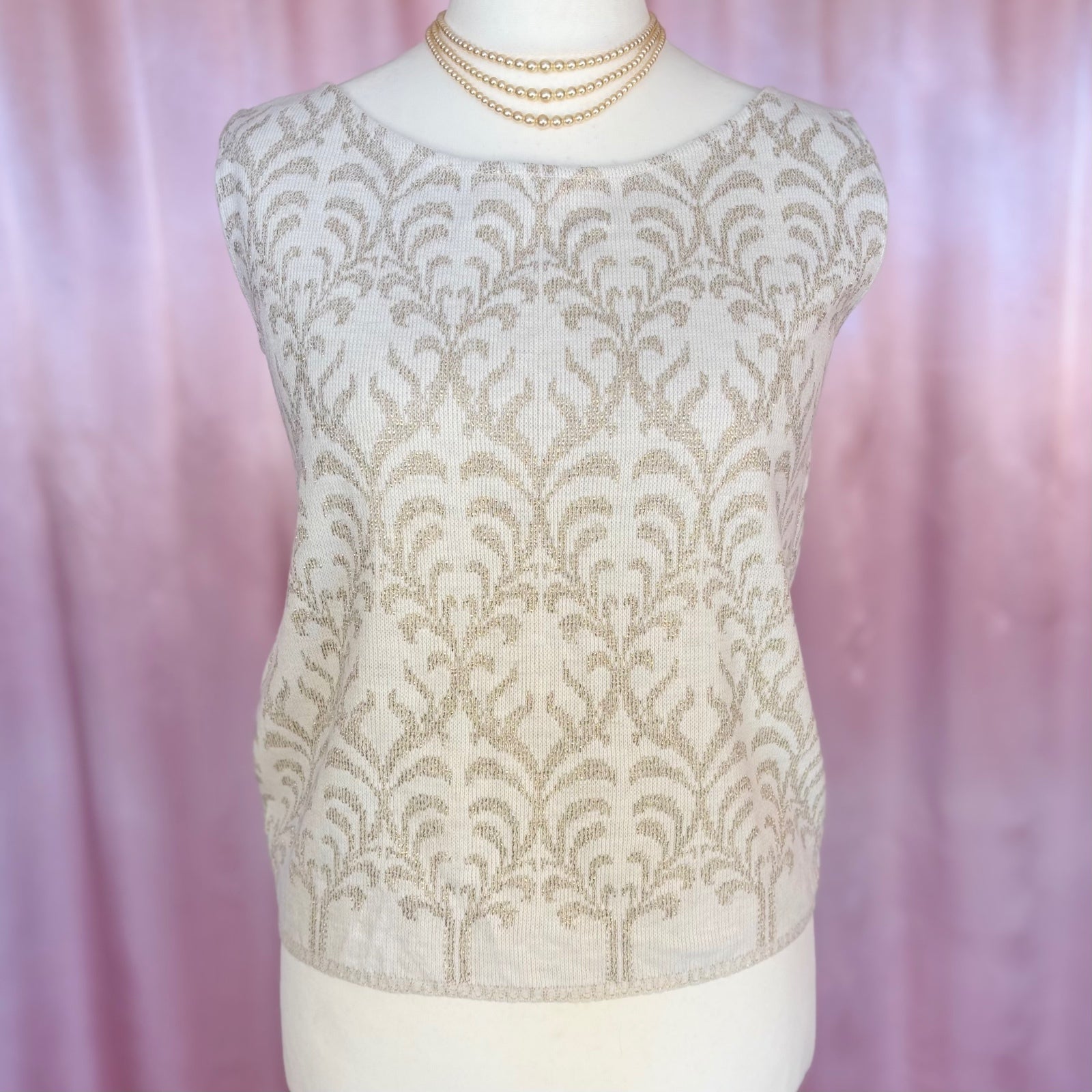 1960s Cream & gold knit top, by Emreco, size 12