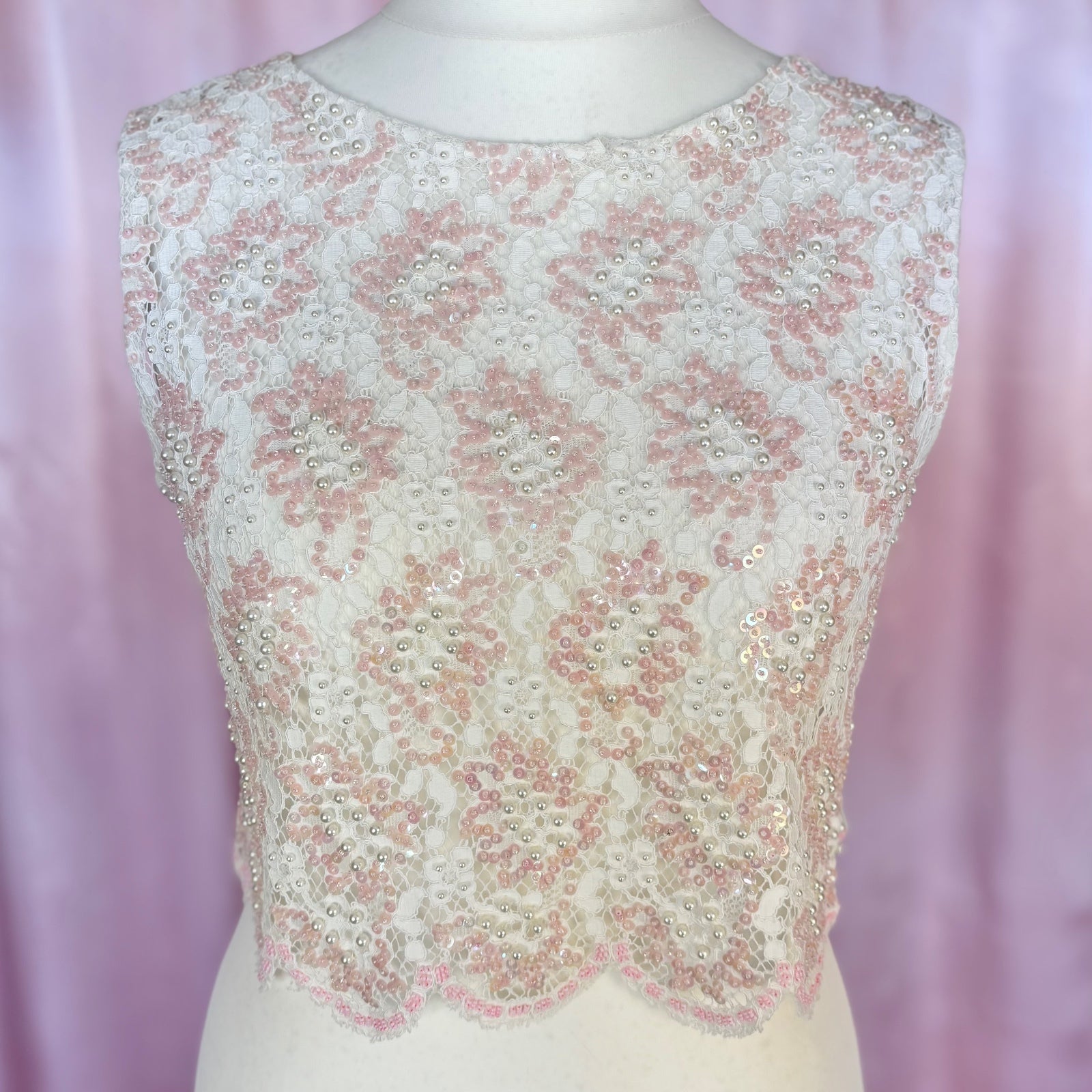 1960s Beaded lace crop top, unbranded, size 12