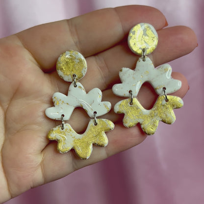 Handmade White & Gold clay earrings