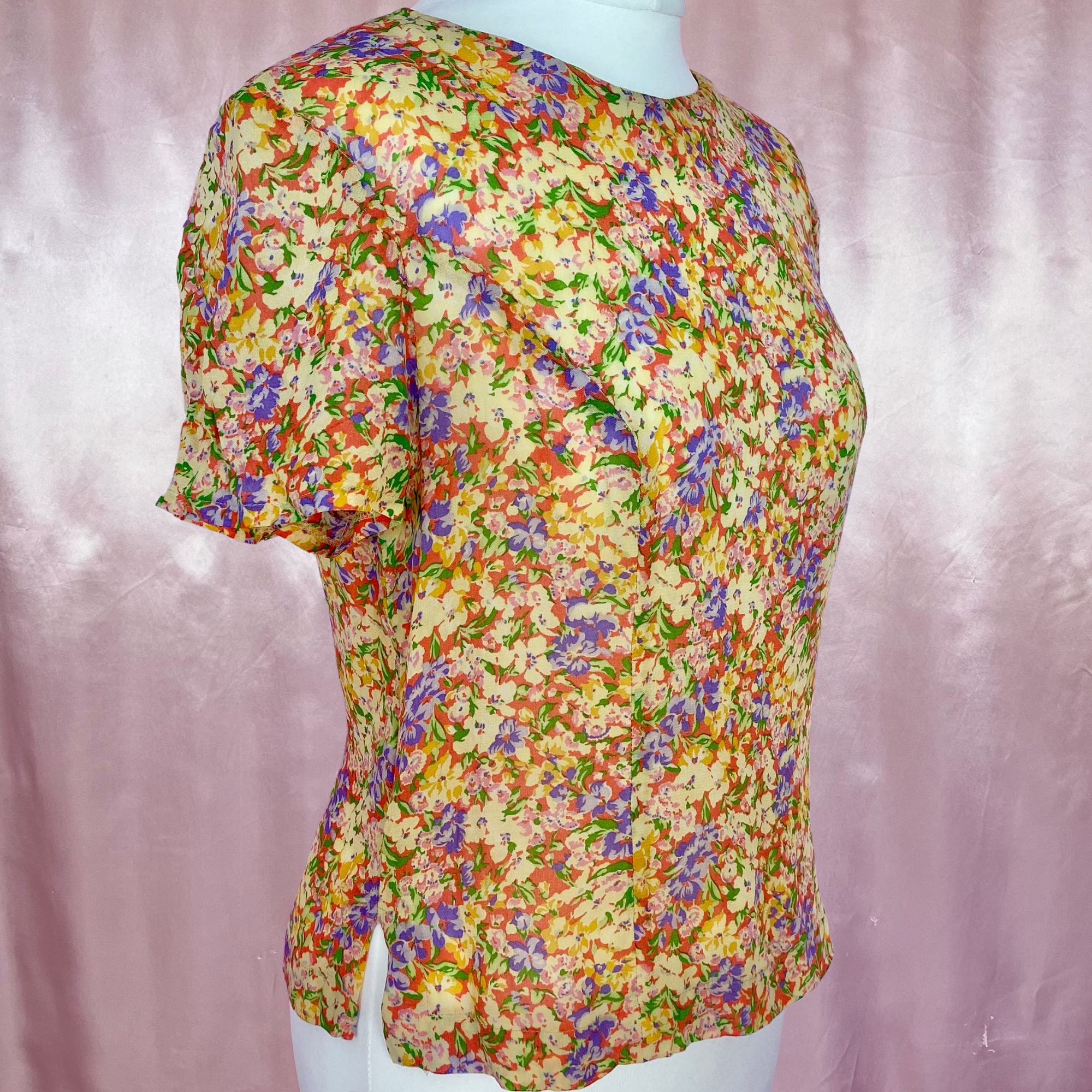 1980s sheer floral top, unbranded, size 10