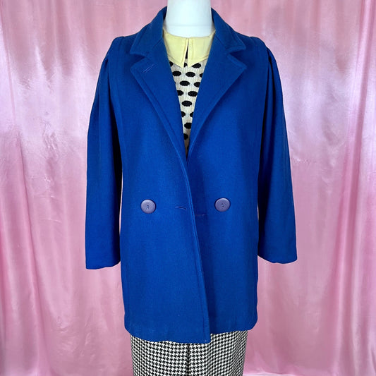 1980s Blue wool coat, unbranded, size 12/14
