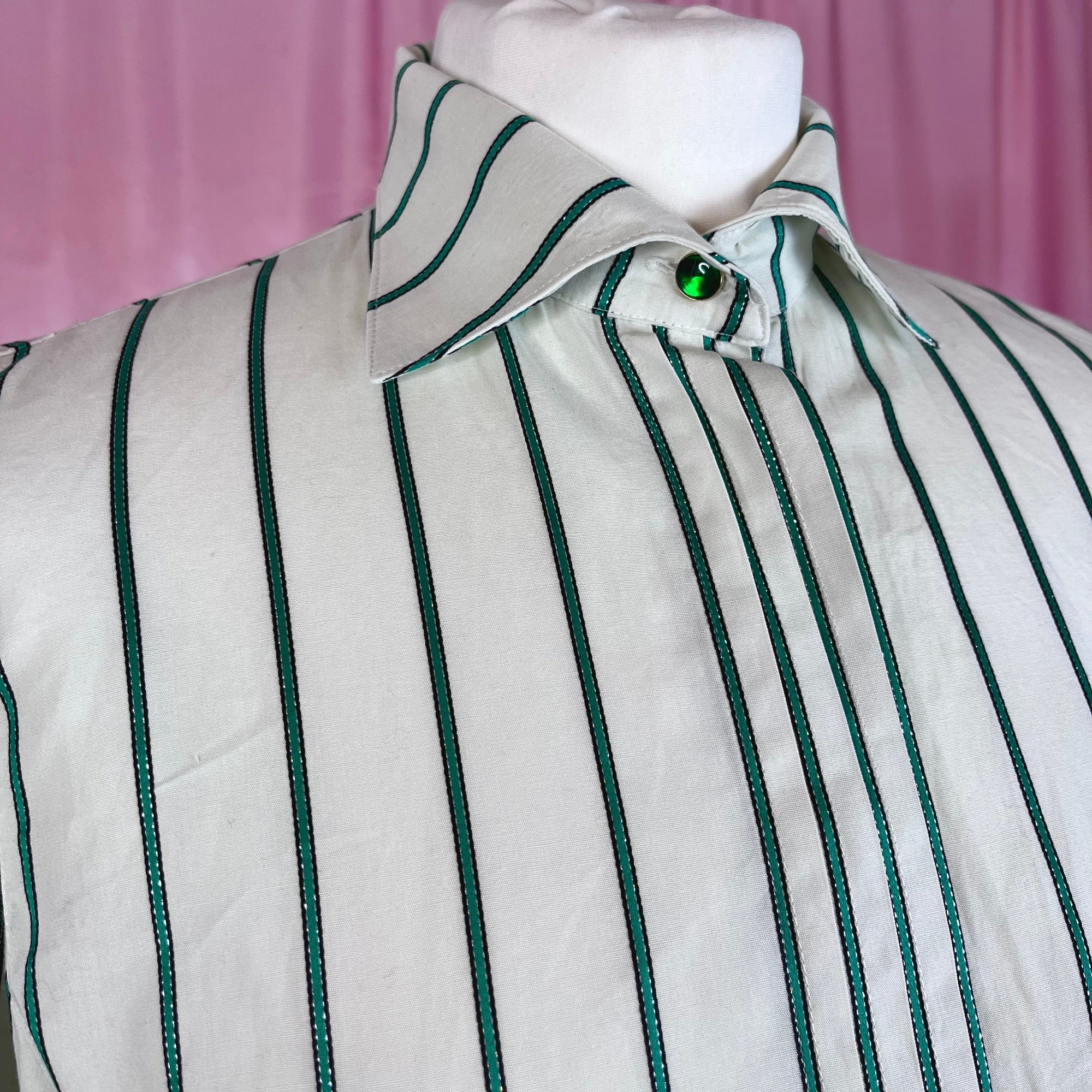 1980s White striped blouse, by Tru Blouse, size 12